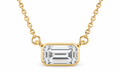 14K Yellow Gold 1/3 CT (5 x 3 mm) emerald-cut lab-grown diamond bezel necklace — studio front view