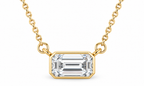 14K Yellow Gold 1/3 CT (5 x 3 mm) emerald-cut lab-grown diamond bezel necklace — studio front view