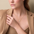 14K Yellow Gold 1/3 CT (5 x 3 mm) emerald-cut lab-grown diamond bezel necklace — on-body view