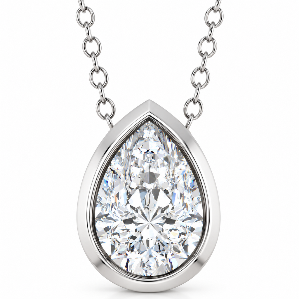 89059:LG133:P | studio | Pear lab-grown diamond bezel necklace