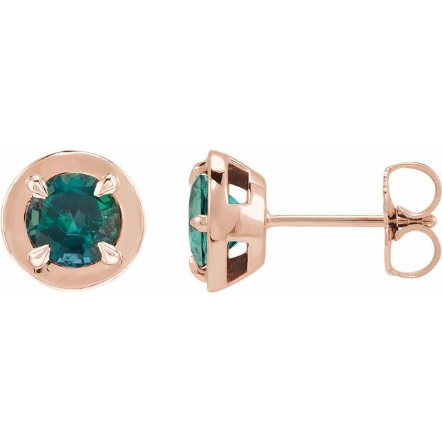 14K Rose Gold Lab-Grown Alexandrite Claw Bezel Stud Earrings