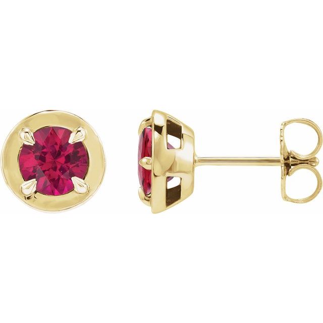 14K Yellow Gold Lab-Grown Ruby Claw Bezel Stud Earrings
