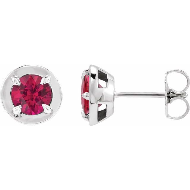 14K White Gold Lab-Grown Ruby Claw Bezel Stud Earrings