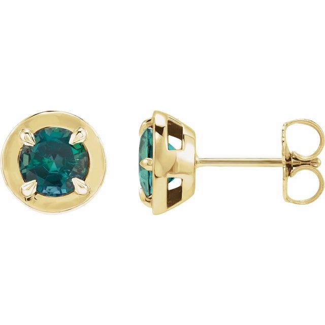 14K Yellow Gold Lab-Grown Alexandrite Claw Bezel Stud Earrings