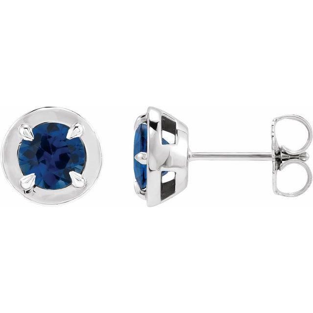14K White Gold Lab-Grown Blue Sapphire Claw Bezel Stud Earrings
