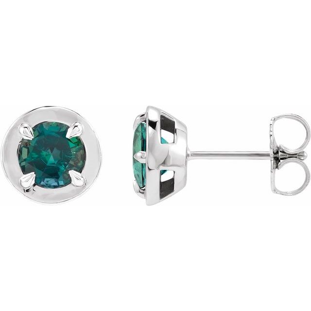 14K White Gold Lab-Grown Alexandrite Claw Bezel Stud Earrings