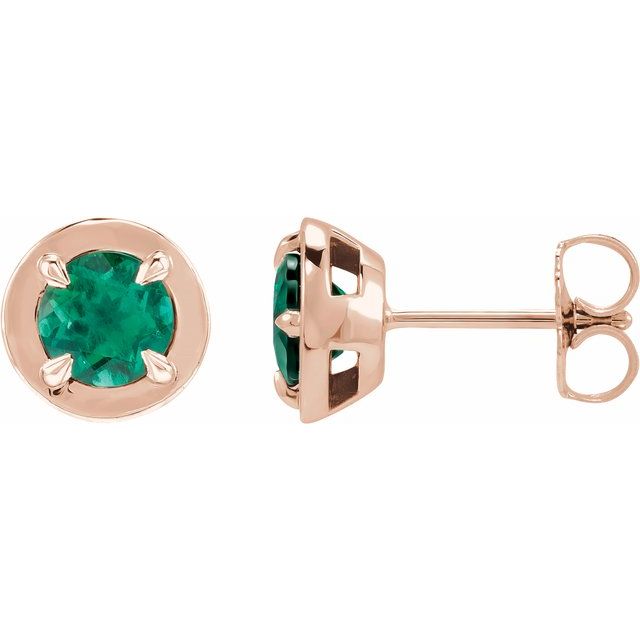 14K Rose Gold Lab-Grown Emerald Claw Bezel Stud Earrings