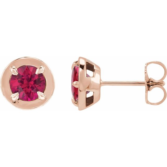 14K Rose Gold Lab-Grown Ruby Claw Bezel Stud Earrings