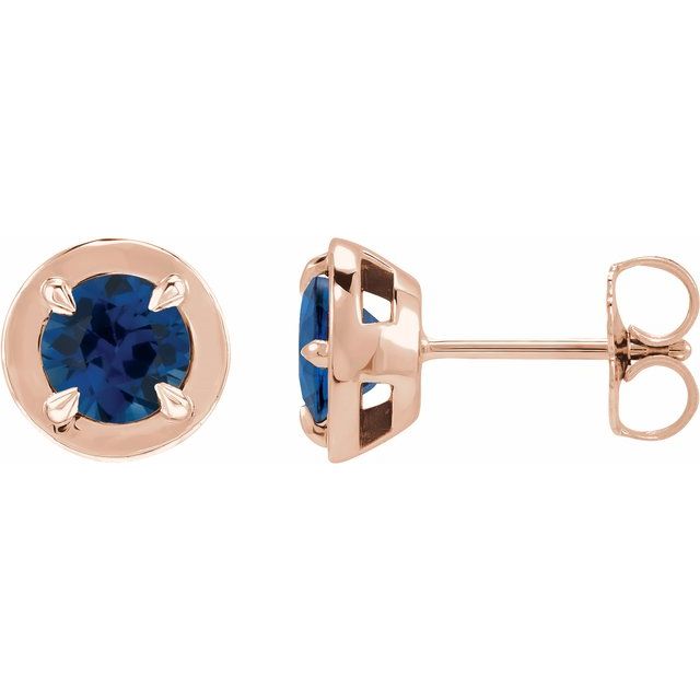 14K Rose Gold Lab-Grown Blue Sapphire Claw Bezel Stud Earrings