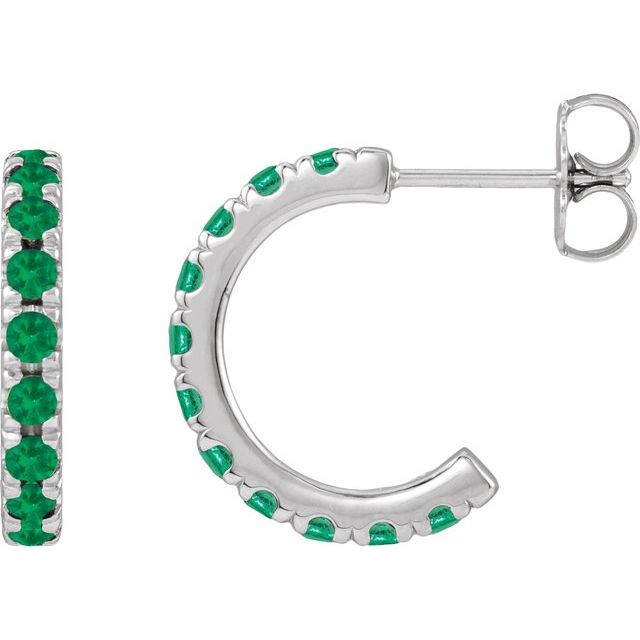 14K White Gold Lab-Grown Emerald French-Set Hoop Earrings
