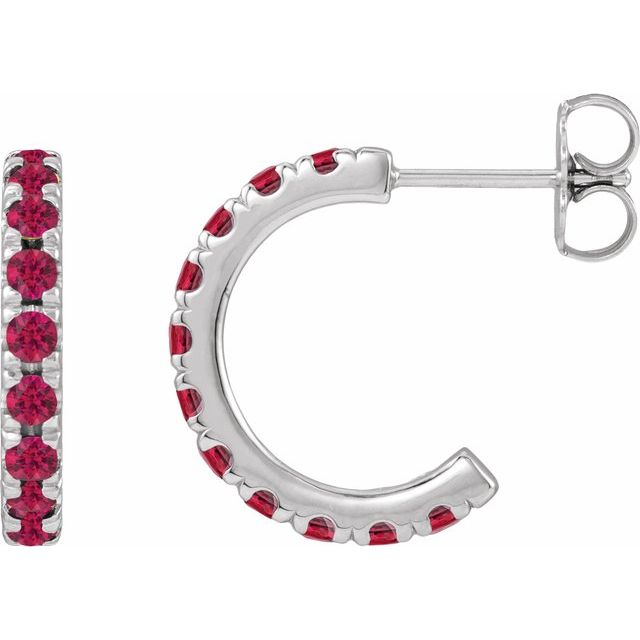 14K White Gold Lab-Grown Ruby French-Set Hoop Earrings
