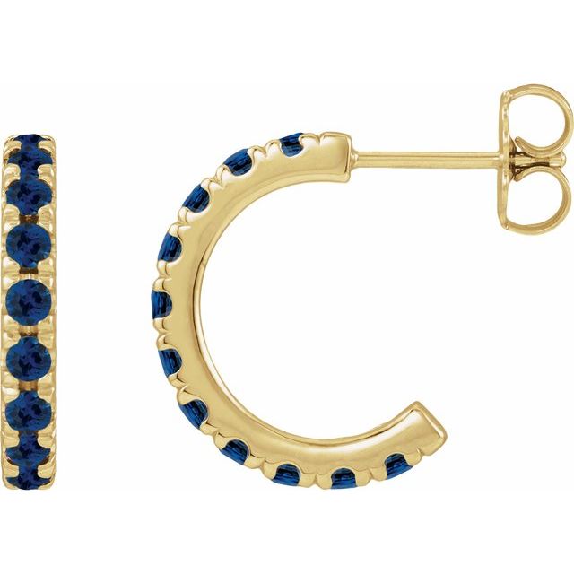 14K Yellow Gold Lab-Grown Blue Sapphire French-Set Hoop Earrings