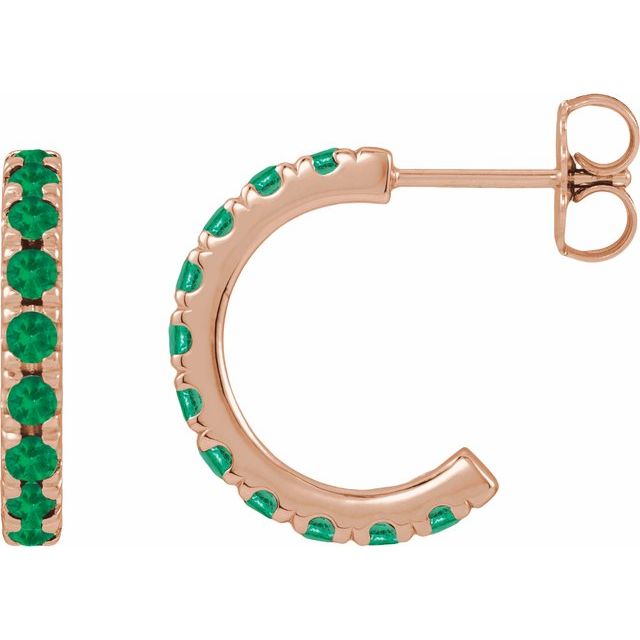 14K Rose Gold Lab-Grown Emerald French-Set Hoop Earrings