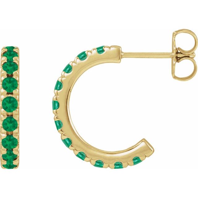 14K Yellow Gold Lab-Grown Emerald French-Set Hoop Earrings