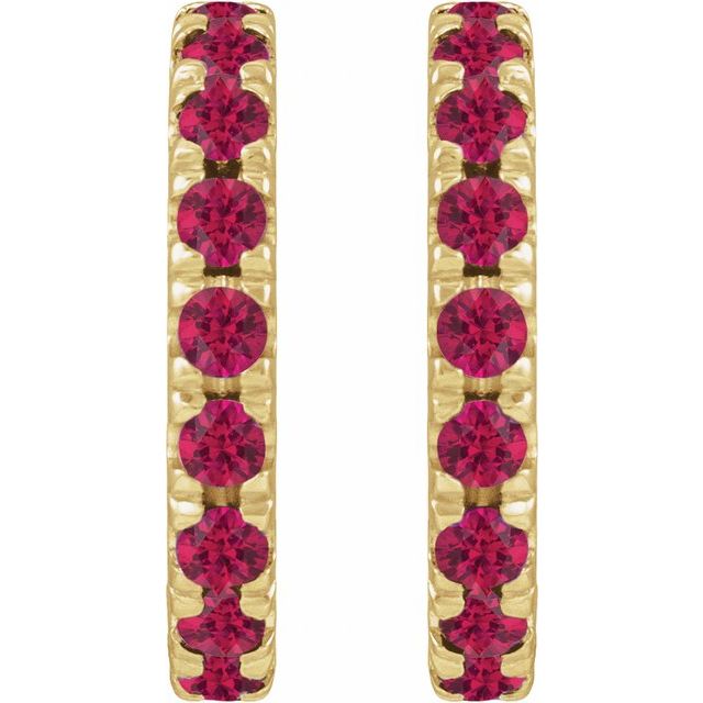 14K Yellow Gold Lab-Grown Ruby French-Set Hoop Earrings