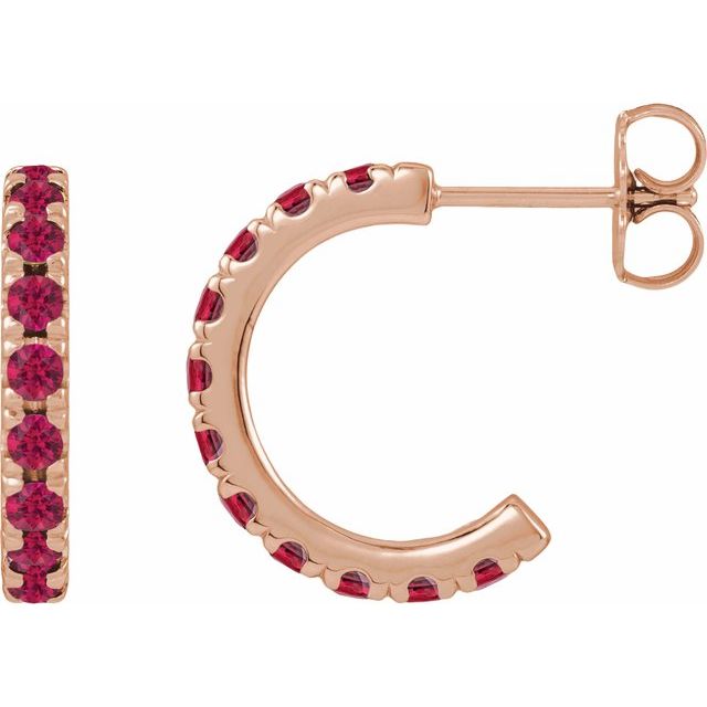 14K Rose Gold Lab-Grown Ruby French-Set Hoop Earrings