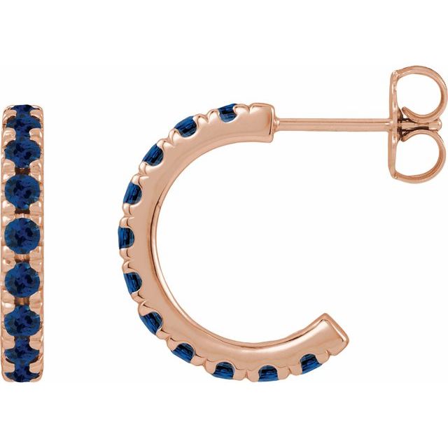 14K Rose Gold Lab-Grown Blue Sapphire French-Set Hoop Earrings