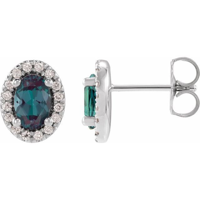 14K White Gold Lab-Grown Alexandrite French-Set Halo Earrings