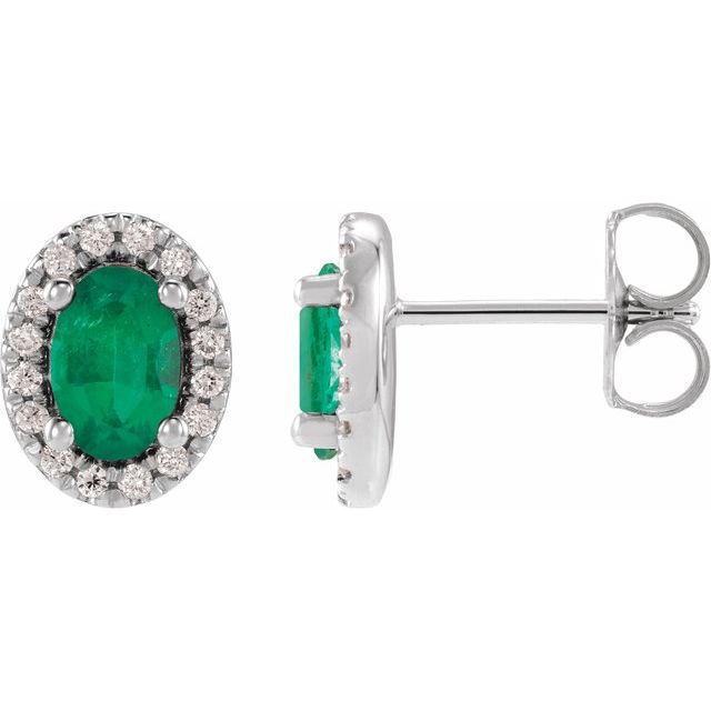 14K White Gold Lab-Grown Emerald French-Set Halo Earrings