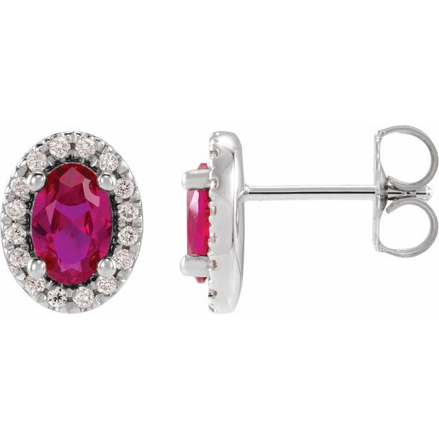 14K White Gold Lab-Grown Ruby French-Set Halo Earrings