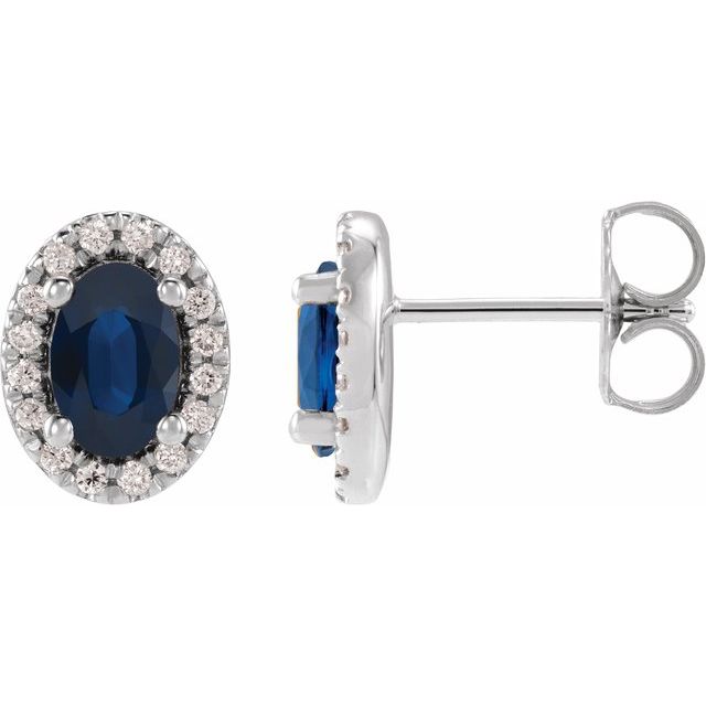 14K White Gold Lab-Grown Blue Sapphire French-Set Halo Earrings