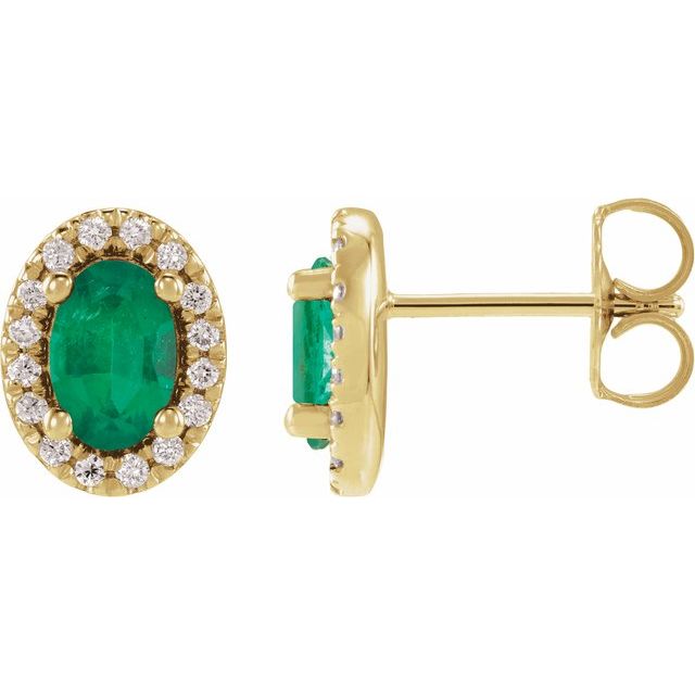 14K Yellow Gold Lab-Grown Emerald French-Set Halo Earrings