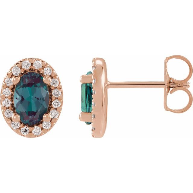 14K Rose Gold Lab-Grown Alexandrite French-Set Halo Earrings