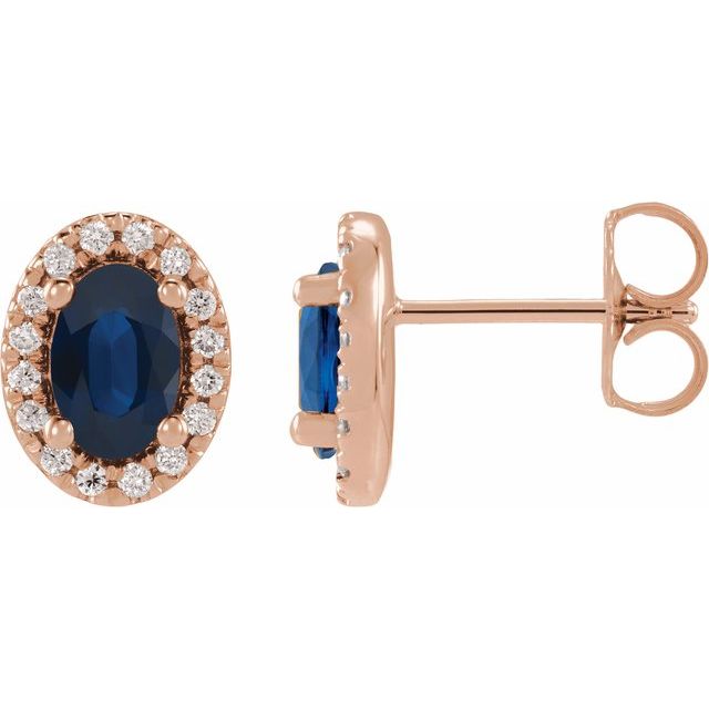 14K Rose Gold Lab-Grown Blue Sapphire French-Set Halo Earrings