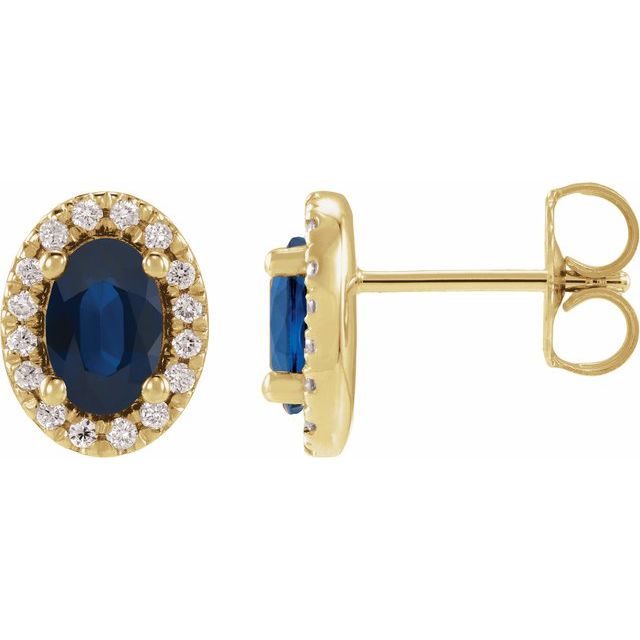 14K Yellow Gold Lab-Grown Blue Sapphire French-Set Halo Earrings