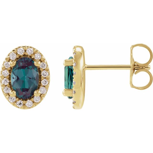 14K Yellow Gold Lab-Grown Alexandrite French-Set Halo Earrings
