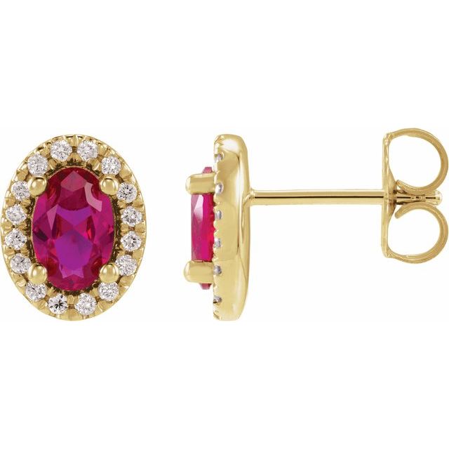 14K Yellow Gold Lab-Grown Ruby French-Set Halo Earrings