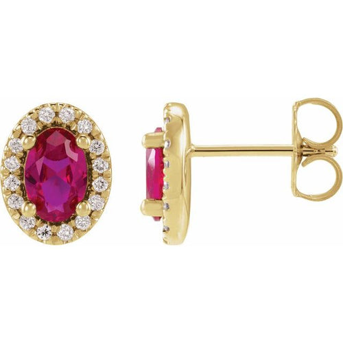 14K Yellow Gold Lab-Grown Ruby French-Set Halo Earrings