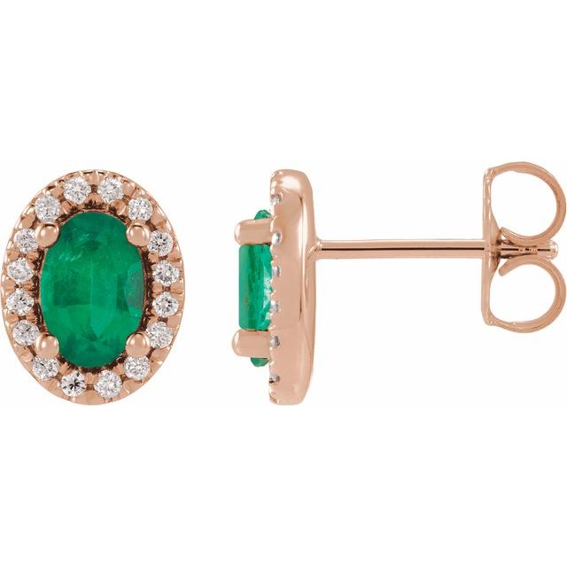 14K Rose Gold Lab-Grown Emerald French-Set Halo Earrings