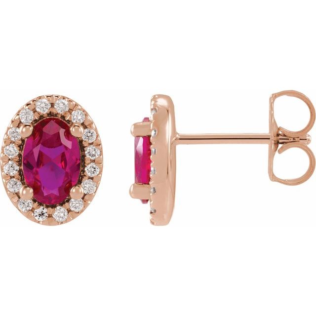 14K Rose Gold Lab-Grown Ruby French-Set Halo Earrings