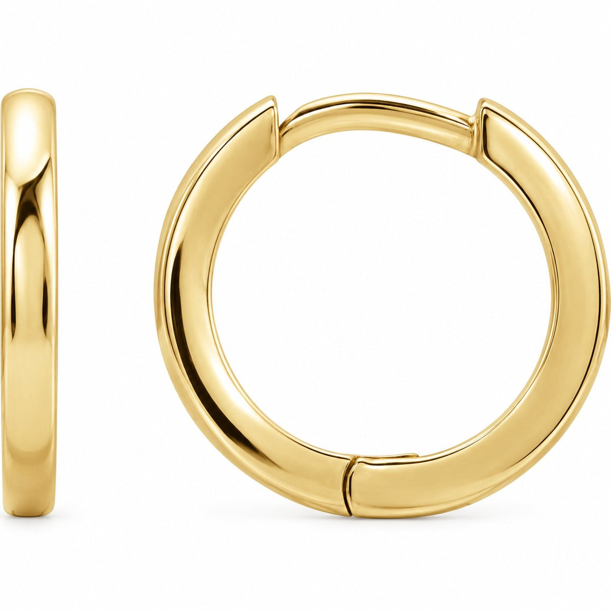 14K Gold 12.5 mm Hinged Hoop Earrings — 14K Yellow Gold, view 1