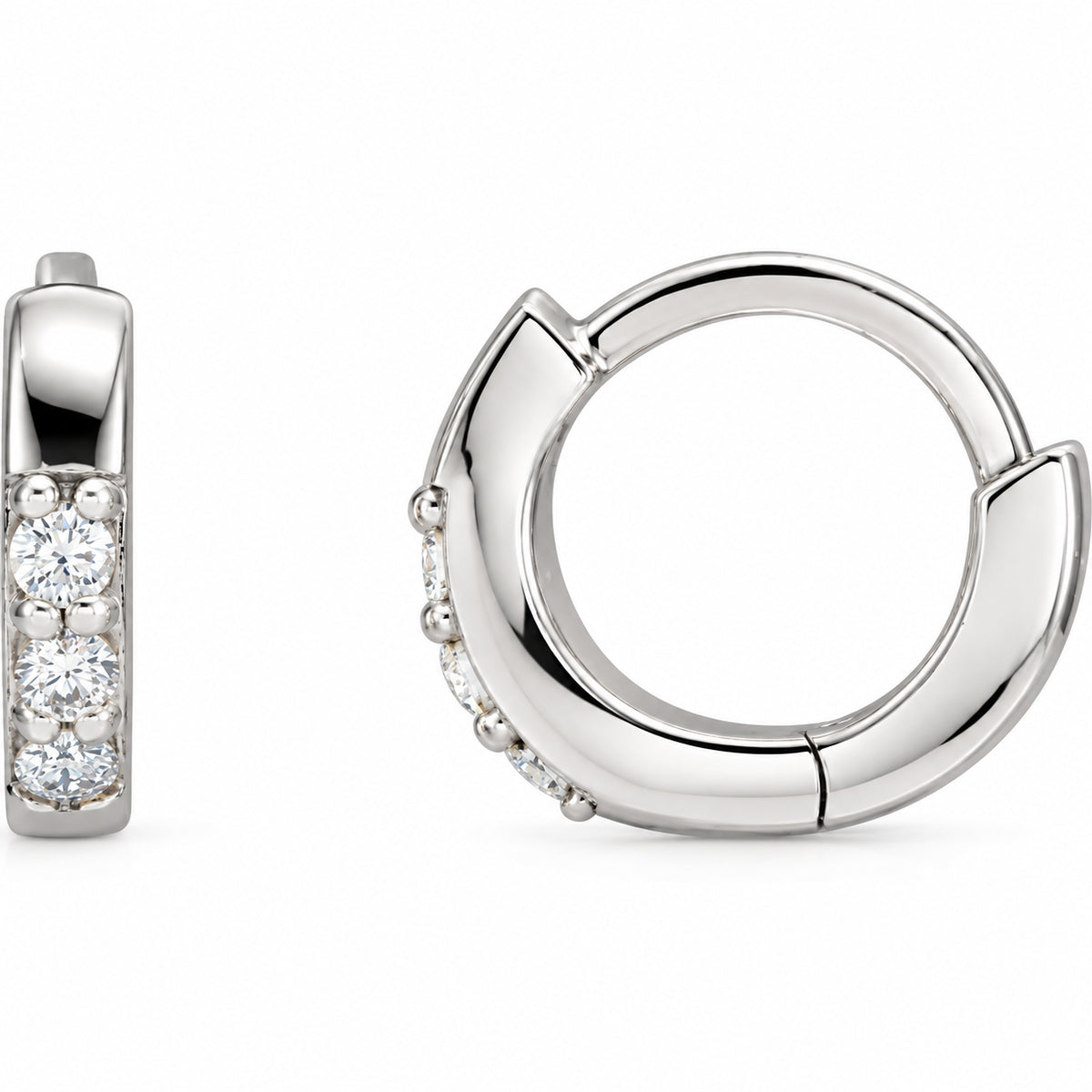 Accented Huggie Earrings — 14K White Gold — 8 mm — view 1