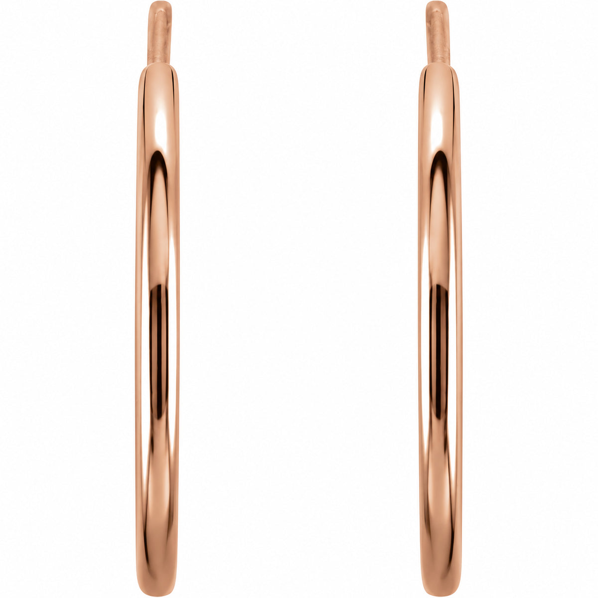 14K Gold 15 mm Endless Tube Hoop Earrings — 14K Rose Gold, view 2