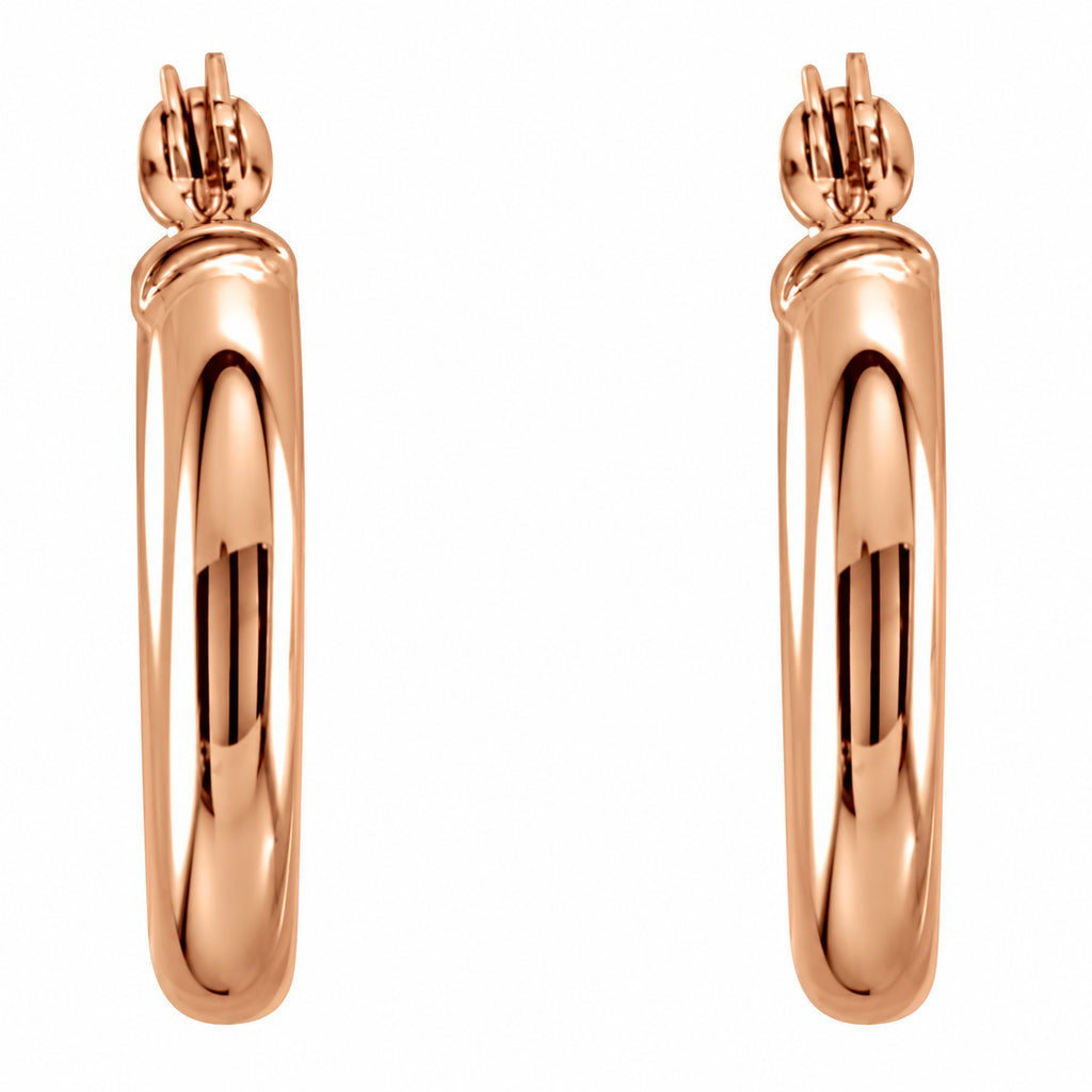 Tube Hoop Earrings — 14K Rose Gold — 13 mm diameter — 2 mm tube — view 2
