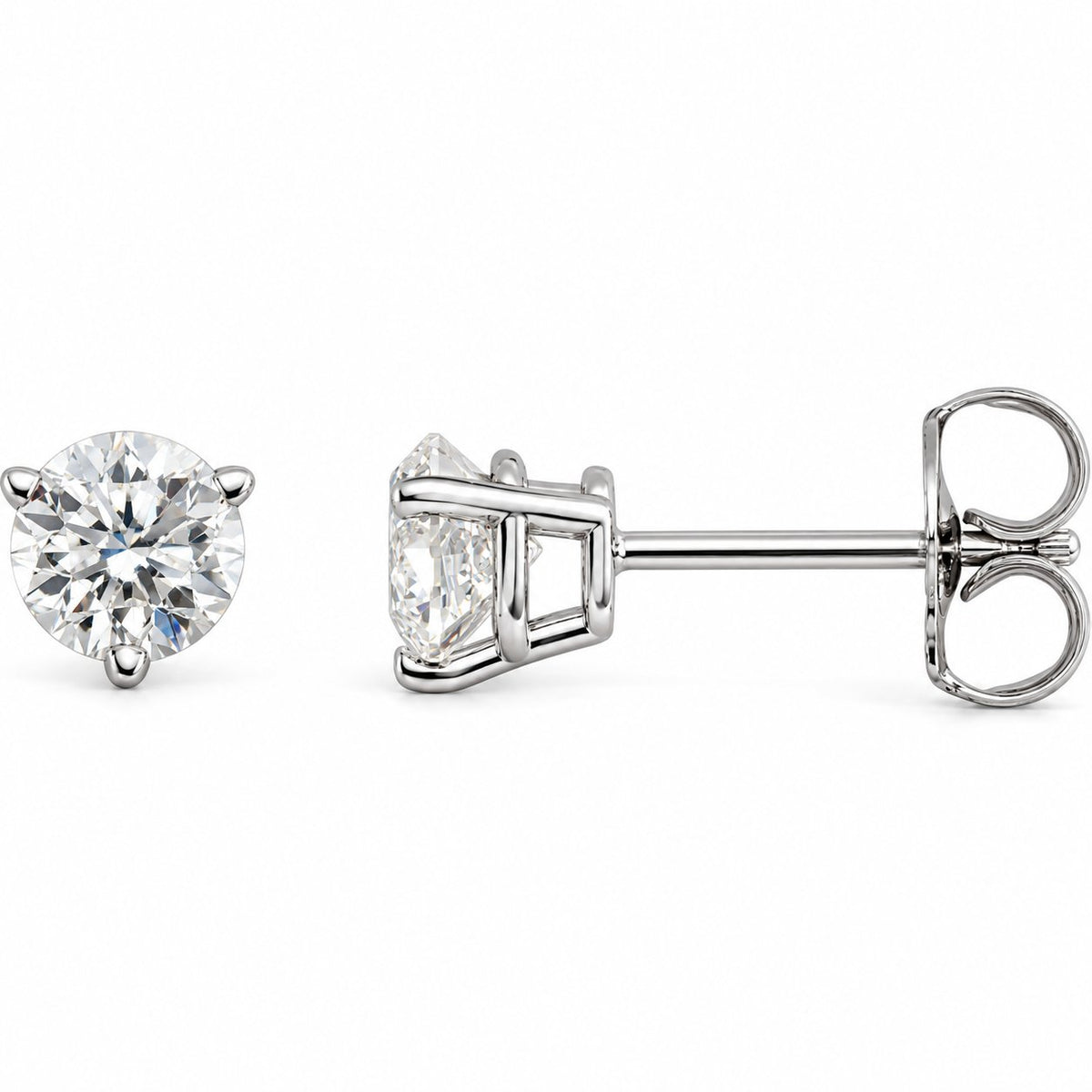 14K Gold 3/4 CTW Lab-Grown Diamond 3-Prong Stud Earrings — 14K White Gold, view 1