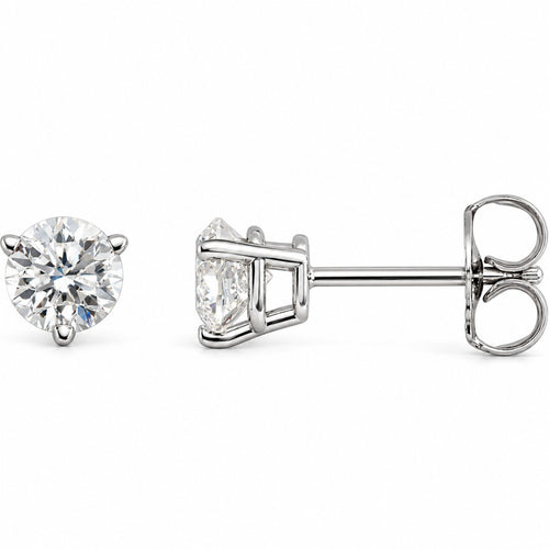14K Gold 3/4 CTW Lab-Grown Diamond 3-Prong Stud Earrings — 14K White Gold, view 1