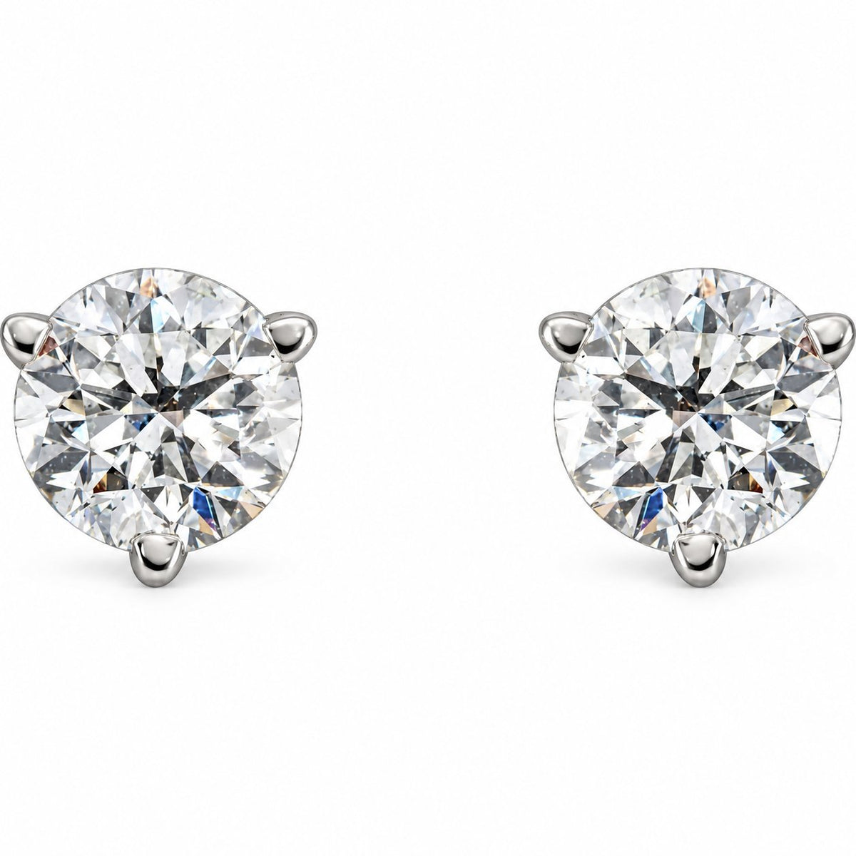 14K Gold 3/4 CTW Lab-Grown Diamond 3-Prong Stud Earrings — 14K White Gold, view 2
