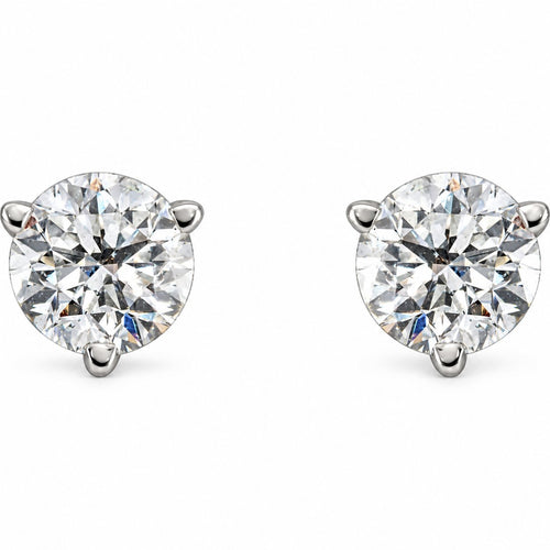 14K Gold 3/4 CTW Lab-Grown Diamond 3-Prong Stud Earrings — 14K White Gold, view 2