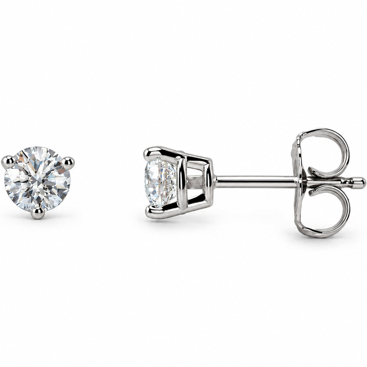 Round 3-Prong Stud Earrings — 14K White Gold — 4mm — 1/2 CTW — view 1