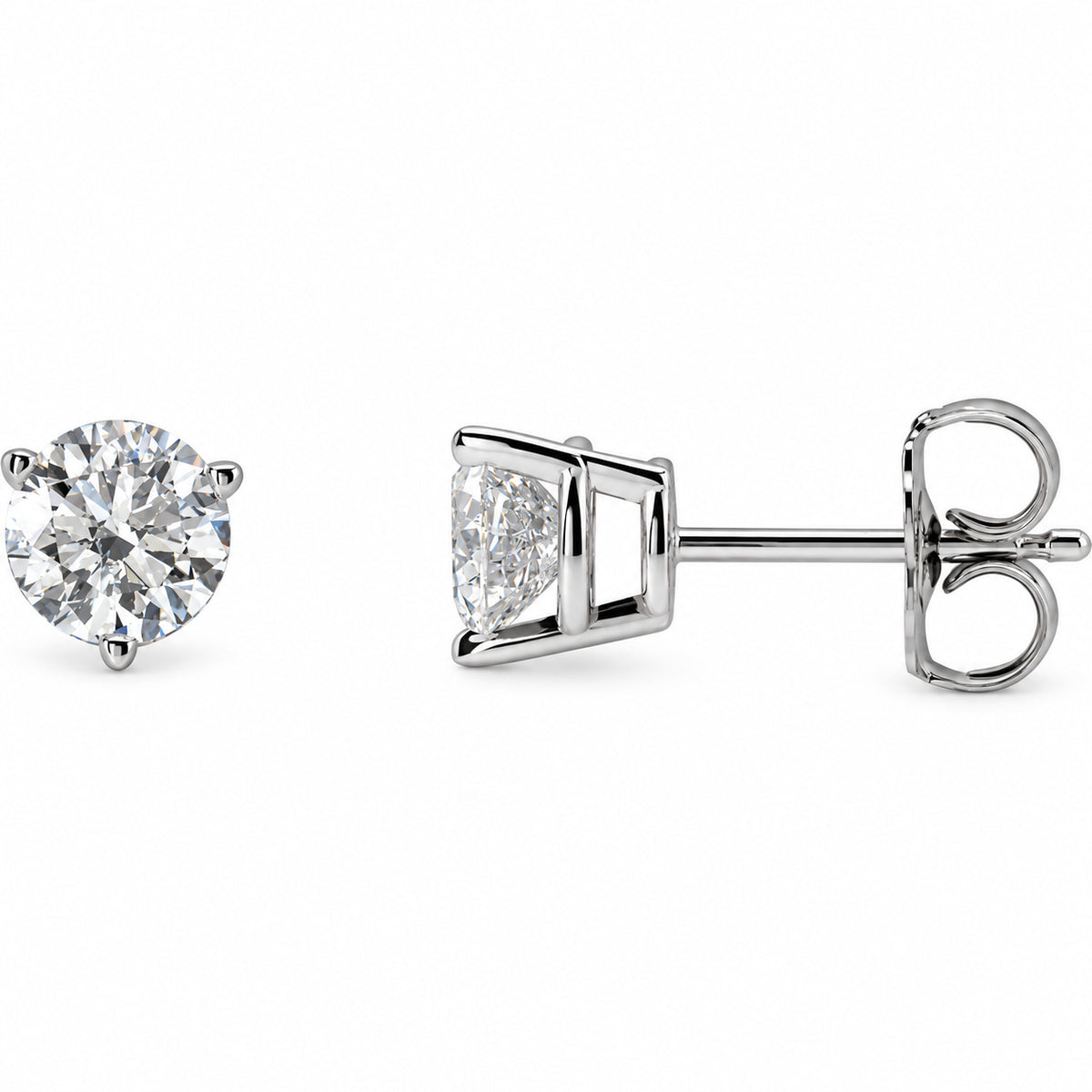 Round 3-Prong Stud Earrings — 14K White Gold — 5mm — 1 CTW — view 1