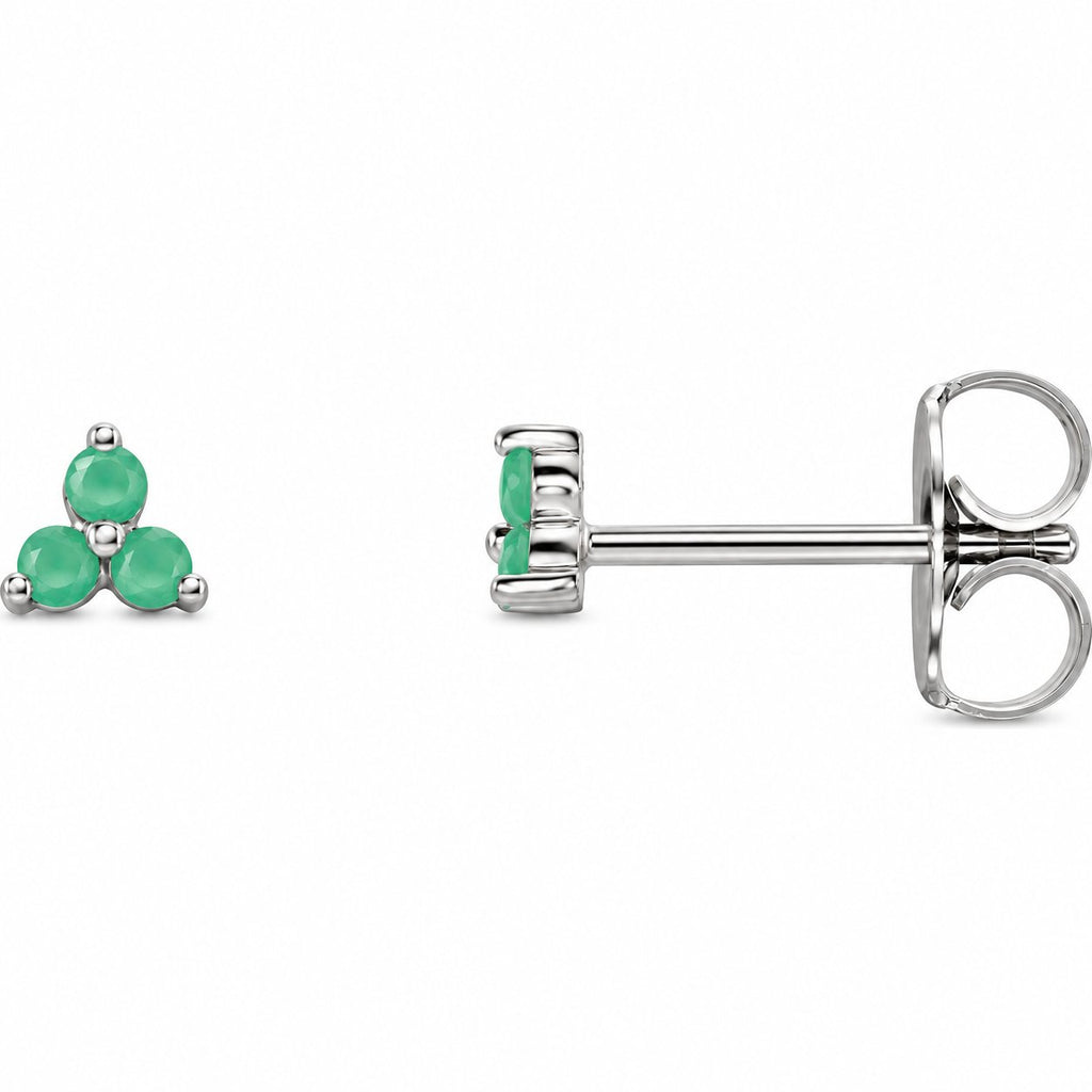 14K Gold Natural Chrysoprase Three-Stone Cluster Earrings — 14K White Gold, view 1