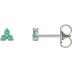 14K Gold Natural Chrysoprase Three-Stone Cluster Earrings — 14K White Gold, view 1