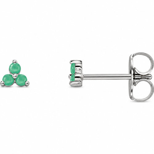 14K Gold Natural Chrysoprase Three-Stone Cluster Earrings — 14K White Gold, view 1