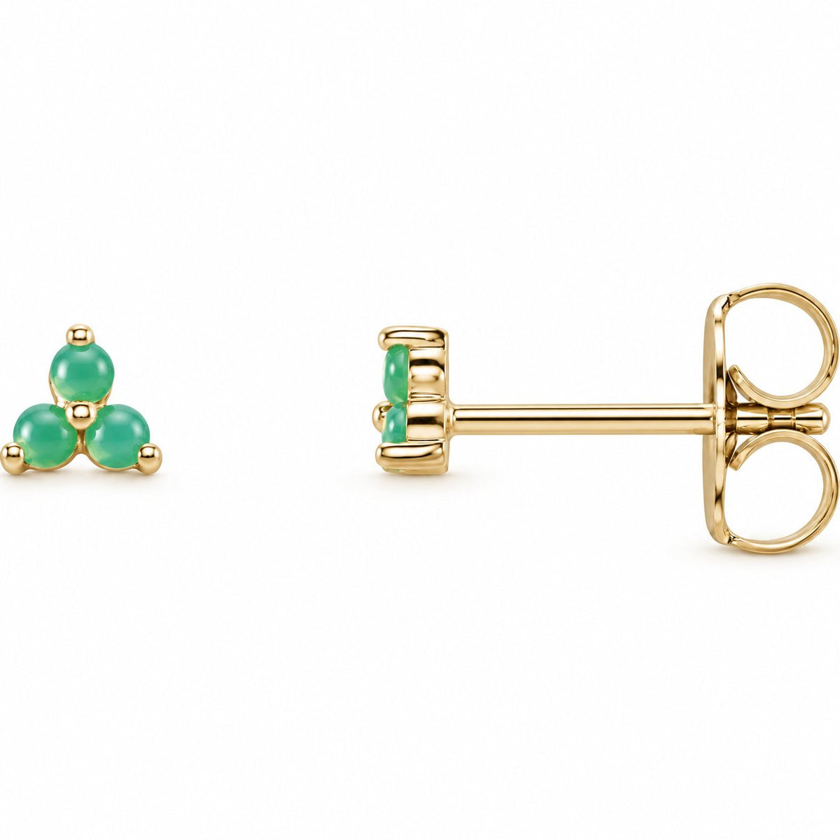 14K Gold Natural Chrysoprase Three-Stone Cluster Earrings — 14K Yellow Gold, view 1