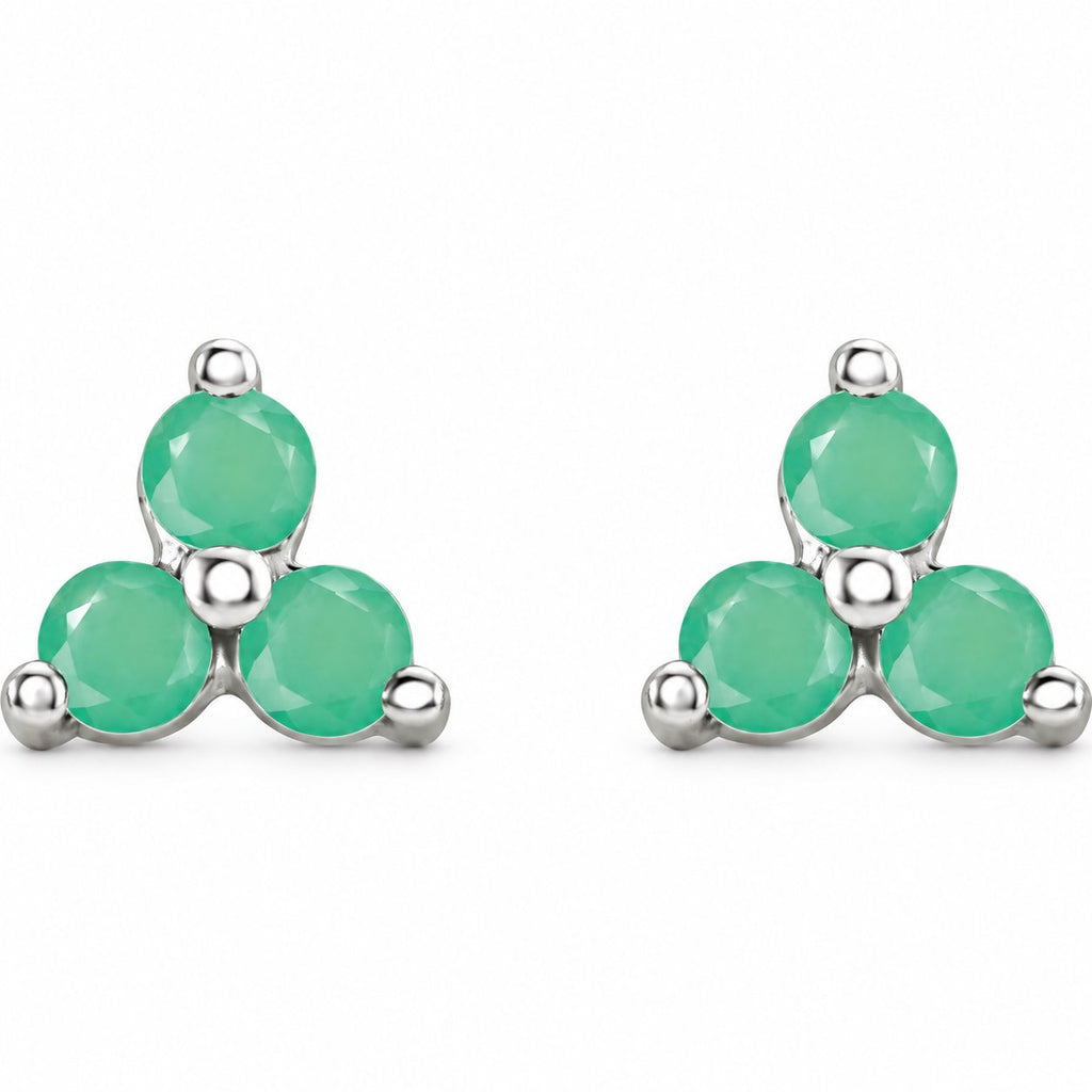 14K Gold Natural Chrysoprase Three-Stone Cluster Earrings — 14K White Gold, view 2