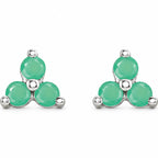 14K Gold Natural Chrysoprase Three-Stone Cluster Earrings — 14K White Gold, view 2